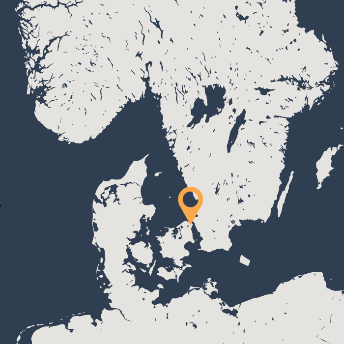 Elsinore pinpointed on a map of Southern Scandinavia